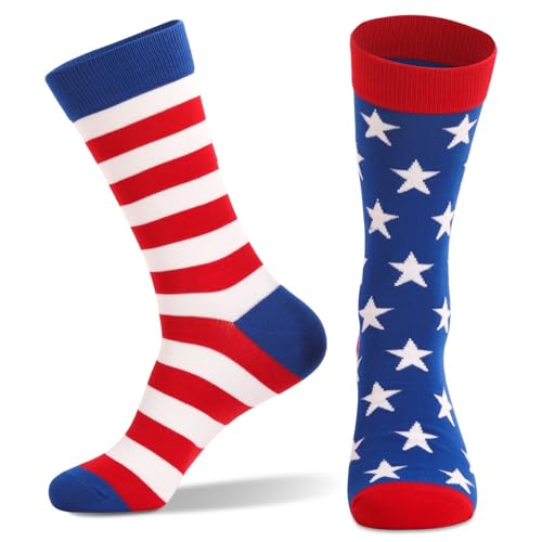 2 Packs Unisex Patriotic Socks USA Flag Stars & Stripes Crew, Breathable Moisture-Wicking for Men/Women, 4th July Casual/Athletic (One-Size)4