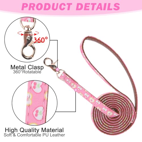 Image of EXPAWLORER Dog Collar and Leash Set - Pink Heart Dog Bow Tie and Dog Bandana Collar with Bell, Dog Leash Tangle Free, Adjustable Collars for Small Medium Large Dogs Cats, Holiday Ideal Gift, S