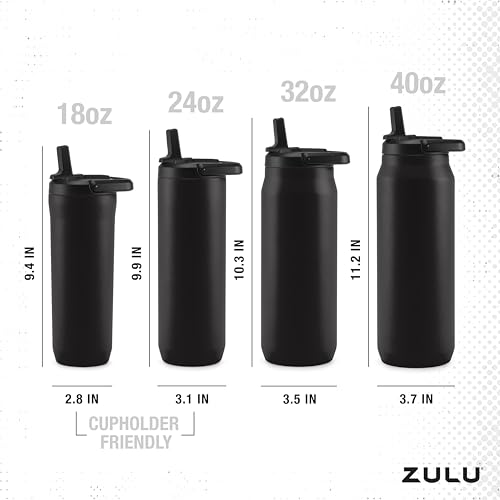 ZULU Base 18oz Kids Stainless Steel Water Bottle with 3 Lids- Straw, Chug, Twist | Double Walled and Vacuum Insulated Metal Thermos | Fits Car Cupholder, Built in Carry Loop, Dishwasher Safe, Guac