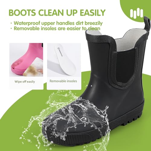 Hehainom Toddler Kids Rain Boots for Girls Boys Waterproof Rainboots Easy-on Light Weight Chelsea Rain Shoes4