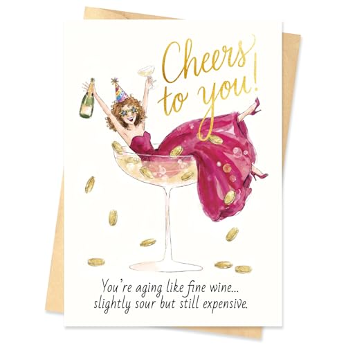 BIOBROWN Birthday Cards for Women Funny Birthday Card for Wife, Mom, Friends & Sisters, Elegant 5x7 Gold Foil Card