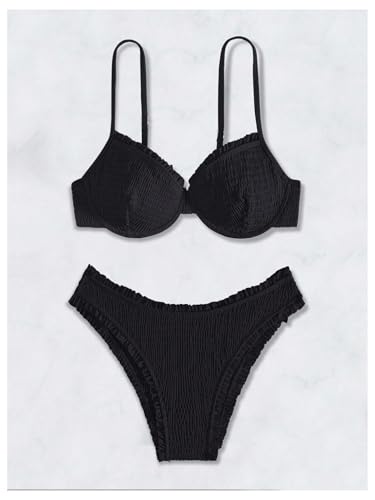 SOLY HUX Women's Bathing Suit Smocked Frill Underwire Swimsuit Two Piece Bikini Sets4