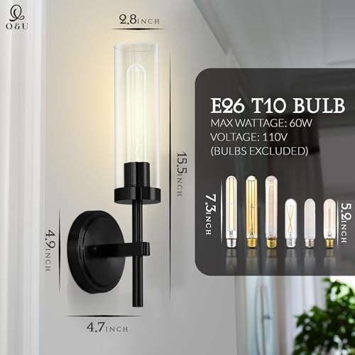 Image of Q&U Black & Gold Hardwired Wall Sconces Set of 2 - Modern Bathroom Vanity Light Fixtures, Farmhouse Wall Mount Lamps for Mirror, Living Room, Bedroom, and Hallway