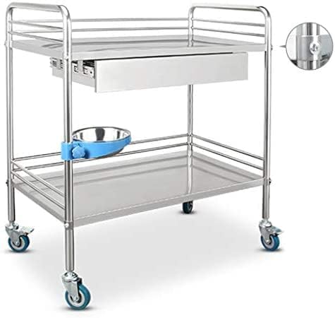 Medical Cart Dental Lab Cart, 2/3 Layer Stainless Steel Medical Instrument Cart, Hospital Equipment Portable Service Trolley With Wheels,Big Drawer,2 Layers-69x46x91cm,C