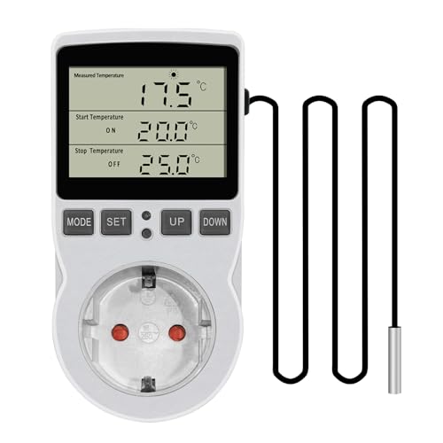 KETOTEK KT3100 Digitaler Thermostat Steckdose Steckdosenthermostat mit fühler 3m Steckdose Temperaturgesteuert 230V 16A für Gewächshaus Aquarium Brauen Fermentation Keimung Heizung Kühlung