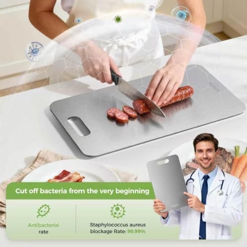 Image of Titanium Cutting Board, 100% Pure Titanium Cutting Boards for Kitchen, Double-sided Titanium Cutting Boards,Separate Raw and Cooked Food Areas,11.7 inchL*7.7 inchW