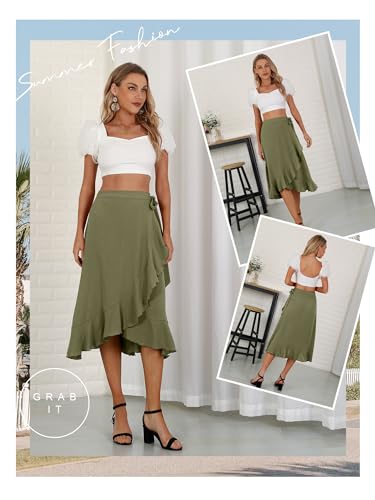 Women's Elegant Ruffle Wrap Asymmetrical Tie High Waist Long Skirt A-line Casual Loose Draped Flowy Skirts4