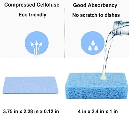 12-Count Cleaning Scrub Sponge- Compressed Cellulose Sponges Non-Scratch Natural Sponge for Kitchen Bathroom Cars, Funny Cut-Outs DIY for Kids (Pink+Blue)