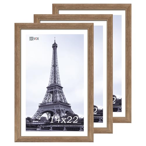 Image of VCK 14x22 Frames 3 Pack, Walnut Poster Frame MDF Wood with Polished Plexiglass, Wall Mounting Horizontal & Vertical Display