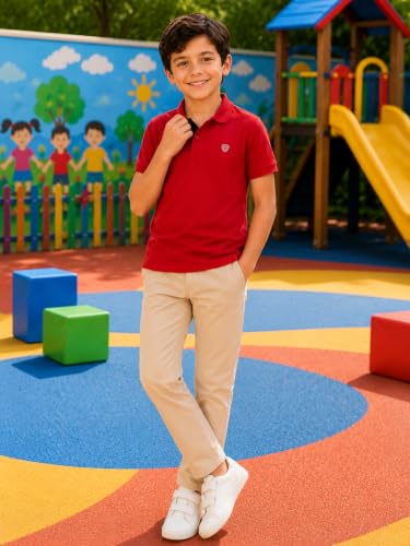 Image of Lux Cozi Boy's Polycotton Polo T-Shirt | Solid Collared Half Sleeve Tee for Kids | Soft Breathable Summer Wear | Casual Smart Polo T-Shirt | 3-14 Years