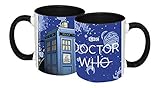 Close Up Doctor Who Tasse Tardis und Logo im Weltraum mit schwarzem Innenteil & Henkel ca. 320 ml - Premium Qualität