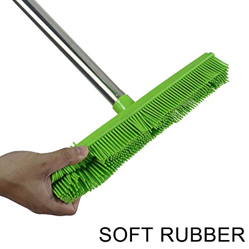 Long Handled Carpet Rubber Broom Soft Bristles And Squeegee Edge Sweeper Push Broom Indoor, Green #TOP3