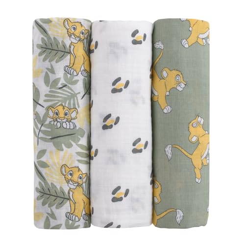 Image of Disney Lion King 3 Piece Muslin Swaddle Set 44x44 100% Cotton Baby Blanket