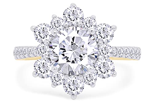SAVEARTH DIAMONDS Center 7MM Round Cut Sparkling White Cubic Zirconia Flower Cluster Engagement Ring In 14k Gold Over Sterling Silver Jewelry For Women Gifts For Her2