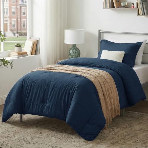 CozyLux Twin/Twin XL Comforter Set, Heathered Navy Blue, 2 Pieces by CozyLux - Used condition - US$30.64