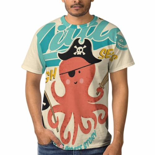 T-shirt pirate pieuvre pour homme à col rond et manches courtes