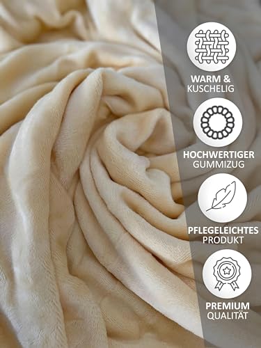 Leonado Vicenti Spannbettlaken Winter extra warm Plüsch Beige kuschelige Premium Cashmere Touch Teddy Bettlaken Fleece Plüsch Betttuch – Ansicht 5