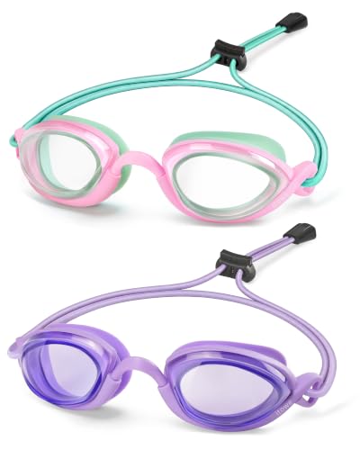 2 Pack Kids Racing Swim Goggles Bungee Strap Anti-Fog HD Leakproof Age 8-16