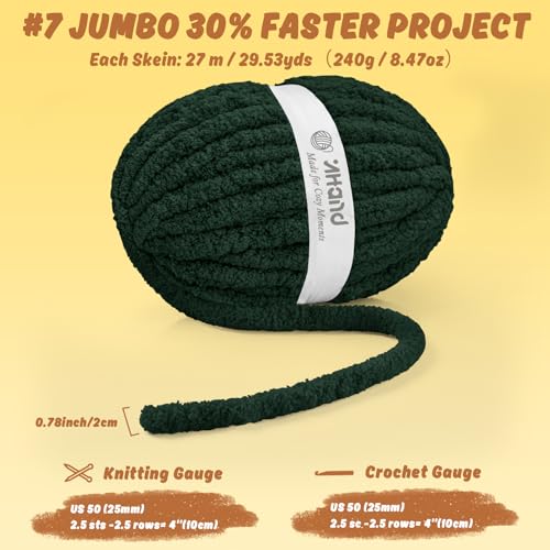 Image of Inhand Dark Green Chunky Chenille Yarn for Hand Knitting,Thick Bulky Christmas Blanket Yarn for Crocheting,Soft Fluffy Yarn for Crochet Holiday Gifts for Women /Beginners,18 Pack (29.5Yds /8.4oz Each)
