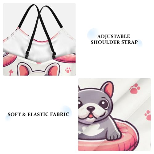 Girls Swimsuit Pattern of French Bulldog Flamingo Swimming Ring One Piece Swimwear3