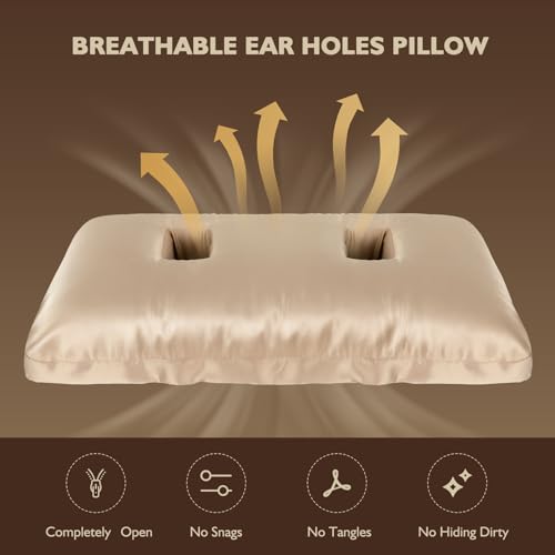 ibigbean Ear Piercing Pillow with Ear Hole for Sleeping - with Satin Smooth Pillowcase - 26''L x 15''W x 4''H