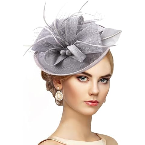 Zinniday Gray Tea Party Fascinator - Vintage Fashion Veil Kentucky Derby Hat Hair Accessory Costume for 1920s 50s Wedding Church Headdress Cocktail Birthday Masquerade Prom Ball Carnival Party Cover