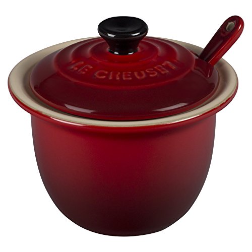 Le Creuset of America Stoneware Condiment Pot with Spoon, 6 3/4-Ounce, Cherry