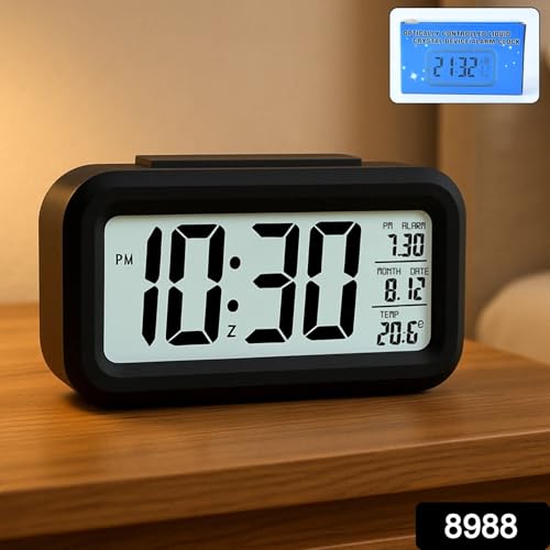 Image of Digital LCD Alarm Clock with Backlight | LED Display Bedside Clock with Alarm & Snooze | Compact Table Clock for Bedroom, Office & Travel (1 Pc)