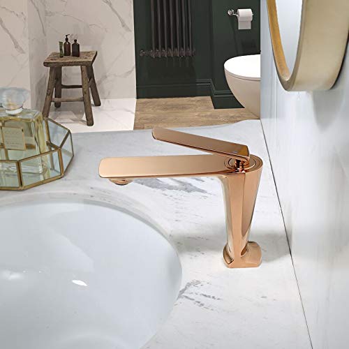 Mitigeur de lavabo or rose en laiton brossé pour vasque design