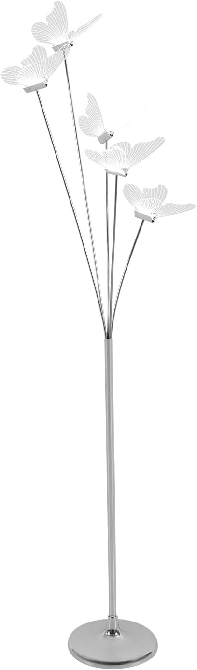 3Pcs 5-Head Butterfly Floor Lamps, LED Standing Lights with Warm Light for Wedding Decoration, Home Party, Indoor Landscape Atmosphere Lighting (Silver)