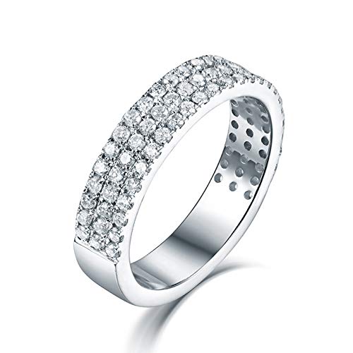 0.77ct Diamante Anillos Vintage, Anillos Vintage Mujer Oro Blanco 18K Anillos de Aniversario para Ella Talla 9,5