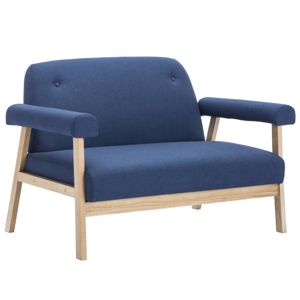 Divano 2 posti tessuto poliestere blu legno massello | Imbottitura in schiuma, struttura robusta, design elegante, facile da montare, per soggiorno