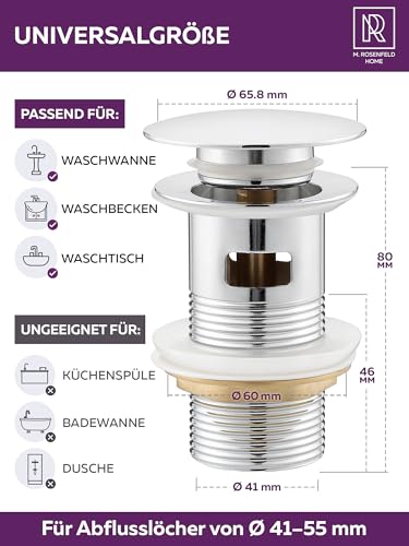 M. ROSENFELD HOME Ablaufgarnitur Waschbecken mit Überlauf 1 1/4\ – Push Open Pop Up Ablaufventil für Waschtisch, Waschbeckenablauf & Abflussgarnitur, Waschbecken Zubehör