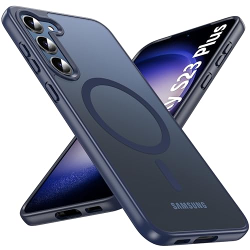 Image of OWKEY for Samsung Galaxy S23 Plus Case 6.6'', Magnetic S23 Plus Case Compatible with Magsafe, [Military Grade Shockproof] Translucent Back Slim Bumper Cover Phone Case, Blue