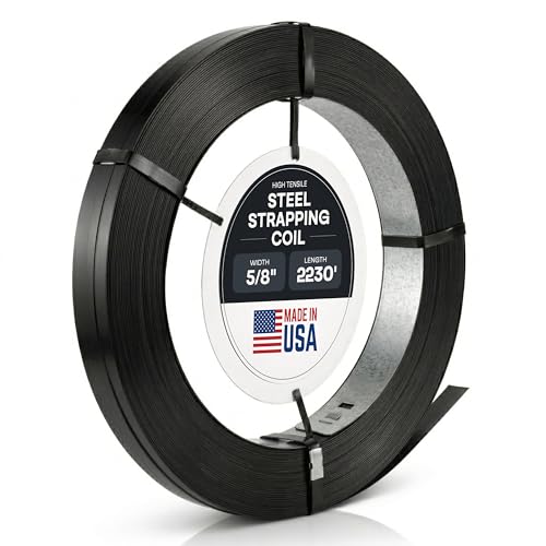 Image of IDL Packaging 5 /8 inch x .020 inch x 2230' Regular-Duty Steel Strapping Coil (1470 lbs Break Strength) - Painted and Waxed - Superior Cut-Resistance - Metal Straps for Pallet Banding, Extra-Heavyweight Loads