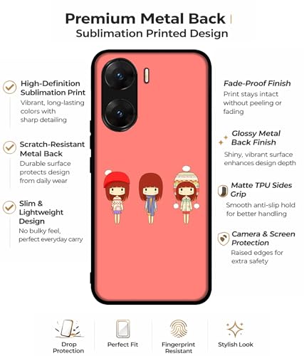 Image of Cute Girls Design Premium 2D Printed Metal Back Case Cover for Vivo V29E 5G