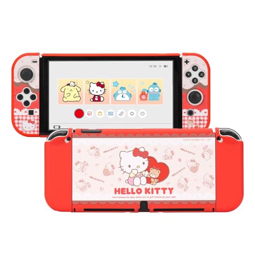 Image of Kuitmor Protective Shell for Switch OLED,Slim Cute Pattern Dockable Cover Case Compatible with Switch OLED,Anti-Scratch and Shock-Absorption Design Cover Skins for Joystick(Hello Kitty)