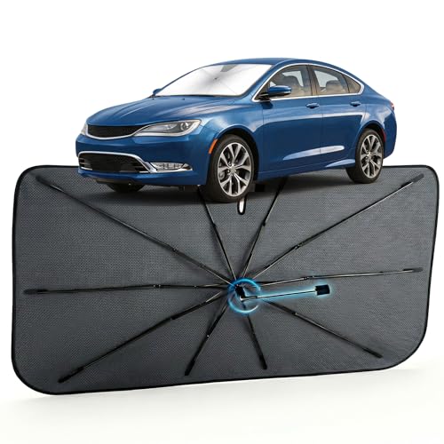 Image of Car Windshield Sun Shade for Chrysler 200 2011-2017 - Reflective Coated Fabric Sunshade Umbrella for Front Window, UV Protection Heat Shield Sun Blocker Heat Reflector, 1:1 Exact Fit Keep Car Cool