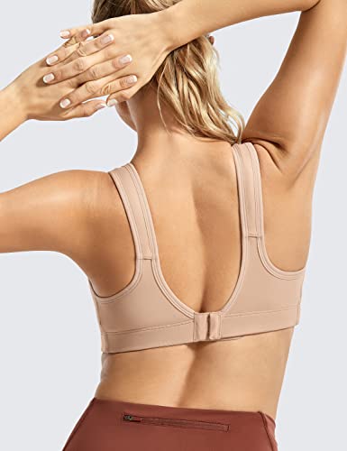 Syrokan Front Adjustable Sports Bras For Women High Impact Wirefree Comfort No Bounce Support Workout Running Bra Dark Beige 36Dd #TOP1