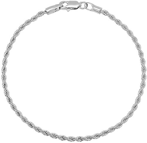 925 Sterling Silver 2.5mm Rope Chain Anklet - Available in Silver or Yellow