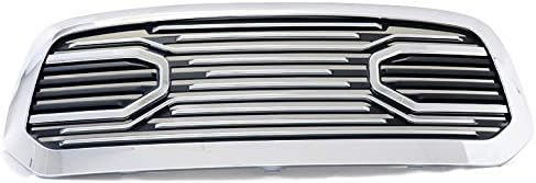 Horizontal Bar Front Bumper Upper Hood Grille Shell Chrome/Black For 2013-2018 Ram 1500