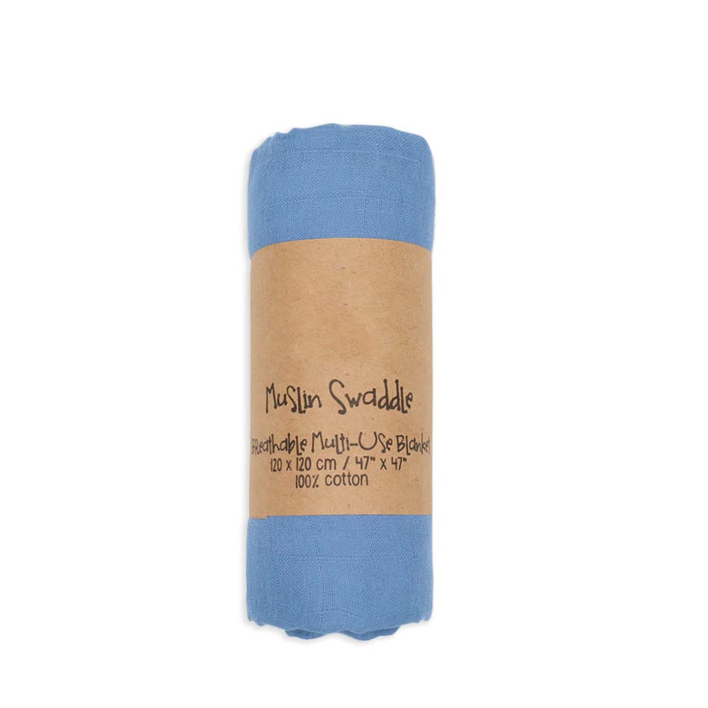Chickwin Baby Muslins Cloths Swaddle Blanket, Solid Color Cotton Soft Large Muslins Cloths Breathable Swaddle Blanket for Newborn Infant, Perfect Boys Girls Shower Gifts (120x120cm,Blue)