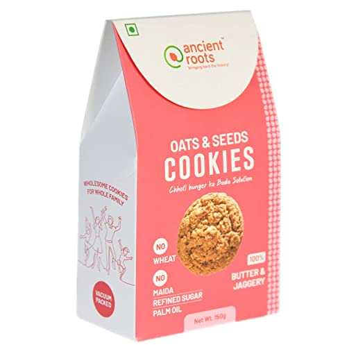 Ancient Roots Oats & Seeds Cookies - 150g / Biscuits (16-18 Pcs) / For Healthy Delicious Snacks / Best Paired with Tea & Coffee, No Wheat, No Maida, No Sugar, No Palm Oil / 100% Butter & Jaggery Cookies