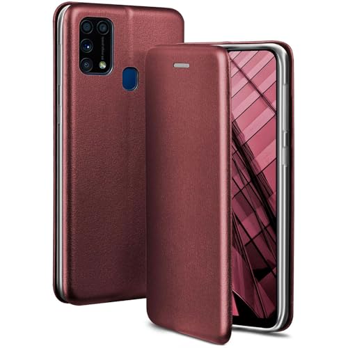 Custodia per Cellulare Compatibile con Samsung Galaxy M31 per con Slot per schede a Portafoglio in Similpelle con Bumper Vino silicone rosso