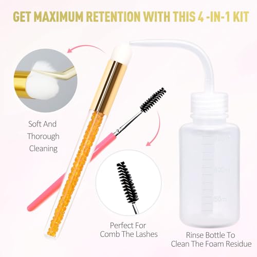 EMEDA 100Ml Lash Shampoo for Lash Extensions 3.38 fl.oz Eyelash Extension Cleanser Oil Free Foam Lash Bath for Eyelash Extensions Wash Lash Cleaning Kit with Rinse Bottle and Brush Home Salon Use - Image 4
