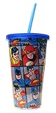 Silver Buffalo DC61087 DC Comics Grid Plastic Cold Cup with Lid and Straw, 16-Ounces