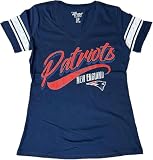 Pro Football Women's Script Field Distressed V-Neck T-Shirt (US, Alpha, X-Large, Regular, Regular, New England - Patriots)