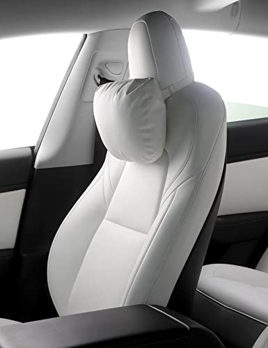TPARTS Leather Headrest Neck Pillow for All Tesla Model Y/X/3/S(Includes Model Y Juniper 2026 2025 & Model 3 Highland 2024-2026) Accessories Car Neck Pillow for Traveling (1pc White)