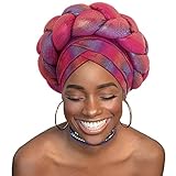 Woeoe Women African Turban Rose Red Braid Beanie Cap Headwear Pre-Tied Stretchy Twisted Head Turbans