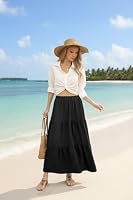 PrinStory Lange Rock Damen Sommer Mit Tasche A Linie Maxirock Luftig Maxi Skirt Boho Rocke Freizeitrock Strandkleider (Schwarz, M) – Ansicht 4